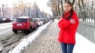Russian girl seduced by pickup and fucked a guy in his house