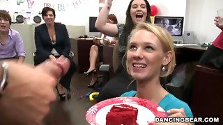 Office gals get wild with male strippers