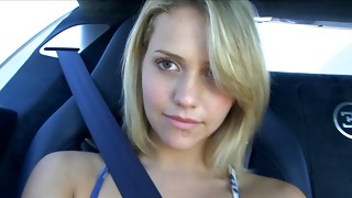 Amazing blonde masturbating in the car