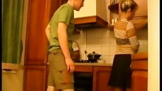 Older Russian woman fucked by teenager in the kitchen