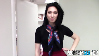 Horny brunette babe at the realtor office