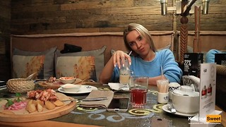 Public Blowjob Under The Table In The Restaurant. Cum in Mouth.