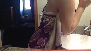 ROOMMATE caught on SPY CAM getting dressed after shower! See profile 4 more