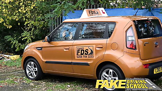 Fake Driving School young ebony learner enjoys creampie for