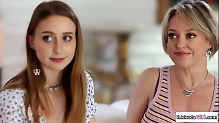 Lesbian teen and busty bff having a threesome with stepmom