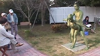 Cosplay Porn: Public Painted Statue Fuck part 2
